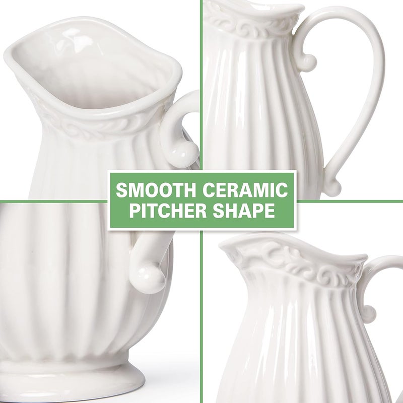 D'vine Dev 10 Inch White Ceramic Pitcher Vase for Home Décor, VS-PT-1 - Image 4