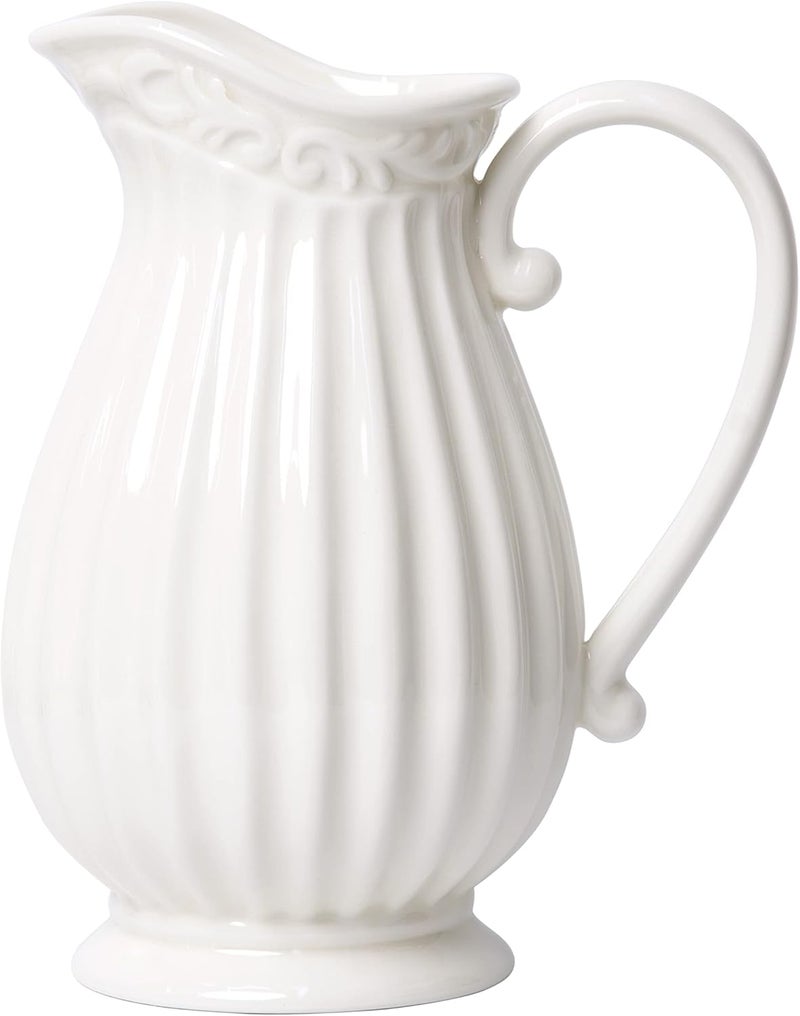 D'vine Dev 10 Inch White Ceramic Pitcher Vase for Home Décor, VS-PT-1 - Image 1