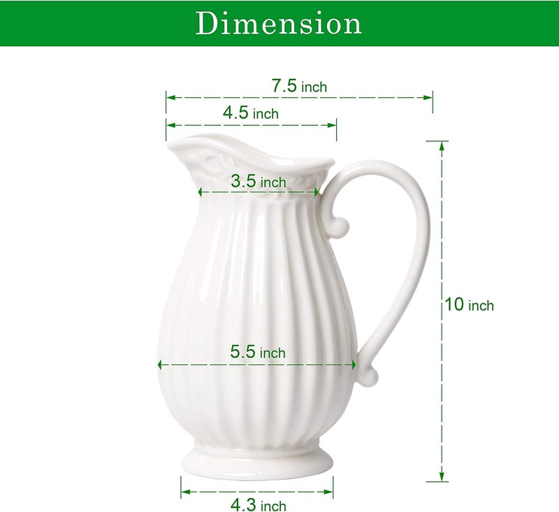 D'vine Dev 10 Inch White Ceramic Pitcher Vase for Home Décor, VS-PT-1 - Image 3