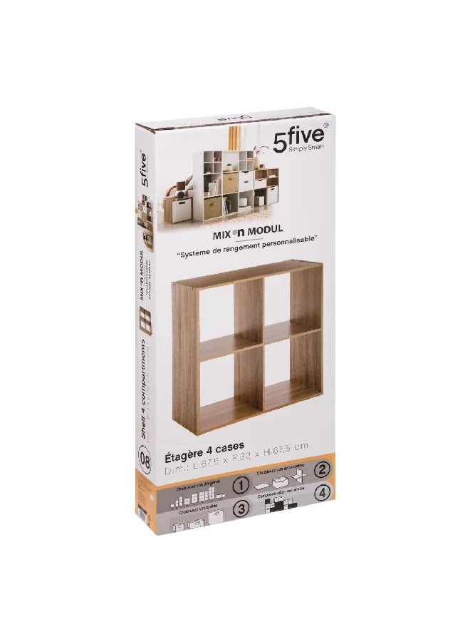 Five Simply Smart 4-Compartment Mix N Modul Wooden Storage Shelf Brown 67.5 x 67.5 x 32 cm 138908