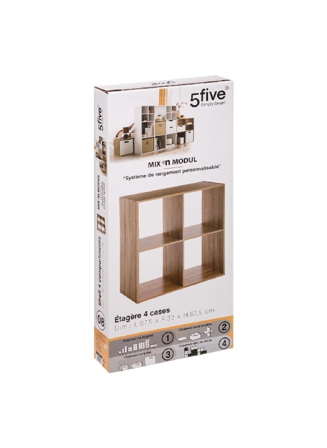 Five Simply Smart 4-Compartment Mix N Modul Wooden Storage Shelf Brown 67.5 x 67.5 x 32 cm 138908  - Image 2