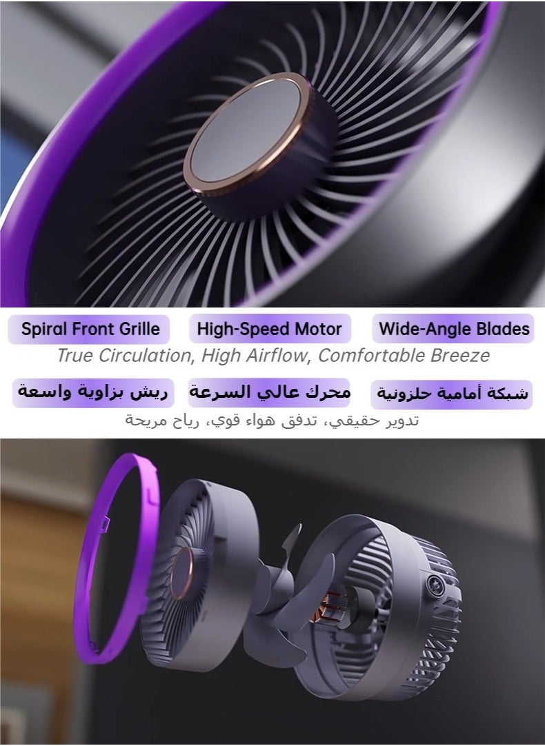 ZeeNest Rechargeable Desktop Air Circulator Fan with 5 Speeds, Oscillation, Timer, Night Light & LED Display – Washable Cover, Multi-Scenario Use (Desk, Stroller, Bedside, Office),Portable Personal Fan,Quiet Office Desk Fan,1 Piece, Gray-Purple  - Image 3