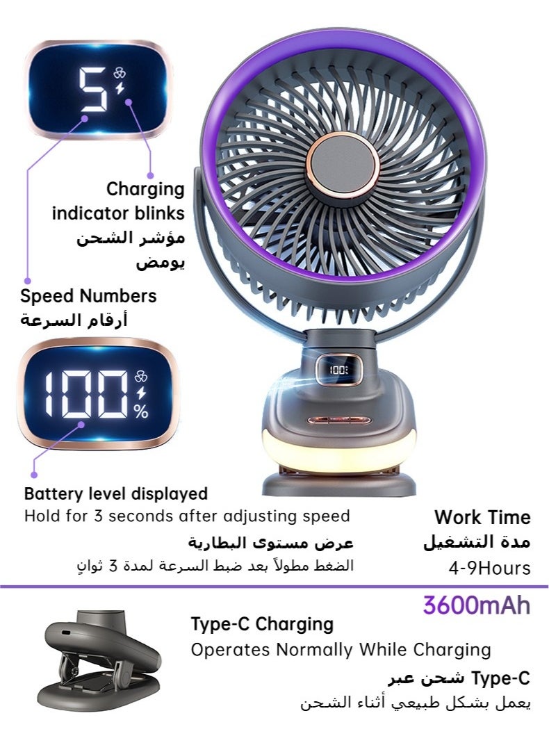 ZeeNest Rechargeable Desktop Air Circulator Fan with 5 Speeds, Oscillation, Timer, Night Light & LED Display – Washable Cover, Multi-Scenario Use (Desk, Stroller, Bedside, Office),Portable Personal Fan,Quiet Office Desk Fan,1 Piece, Gray-Purple  - Image 5