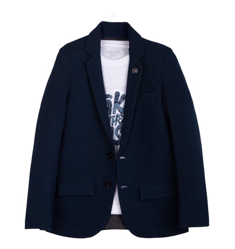 CHARCHIT Boys Regular Fit Plain Blazer and T-Shirt - Image 1
