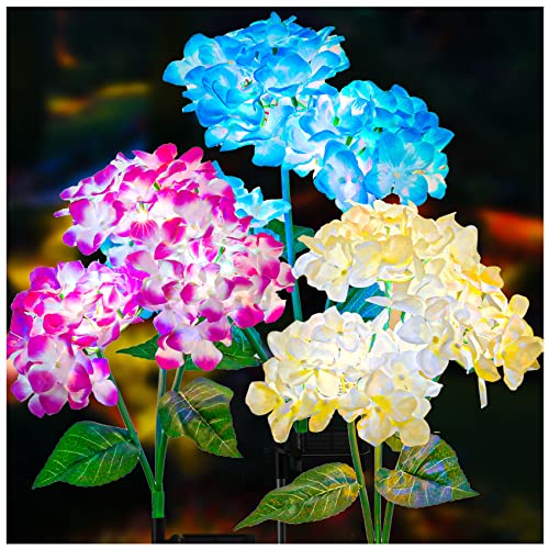 TONULAX Solar Garden Lights - 3 Pack Upgraded Version Outdoor Lights, Colorful Hydrangea Flower Light for Yard Decor, Garden Decoration, Two Lightning Modes & Enlarged Solar Panel - Image 1