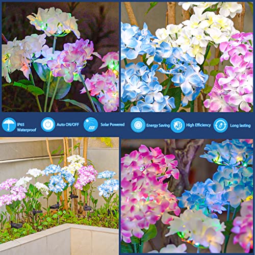 TONULAX Solar Garden Lights - 3 Pack Upgraded Version Outdoor Lights, Colorful Hydrangea Flower Light for Yard Decor, Garden Decoration, Two Lightning Modes & Enlarged Solar Panel - Image 4