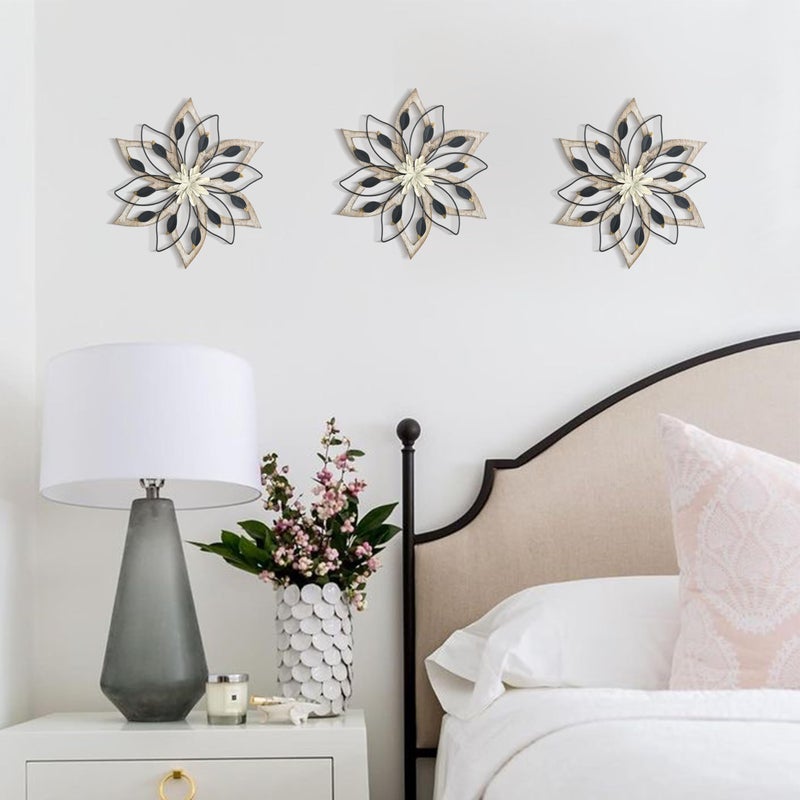 Remenna Whitewash Flowers Wood Wall Decor, Metal Rustic Wall Art Farmhouse Wall Decorations Multiple Floral Hanging Decor for Bathroom Living Room Home Office Garden Kitchen - Image 5
