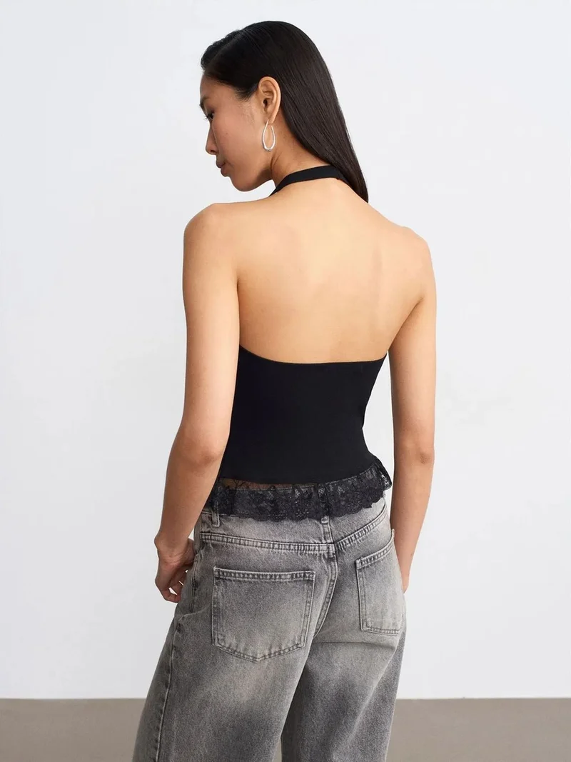 ديلفين DILVIN Sleeveless Ribbed Halterneck Blouse