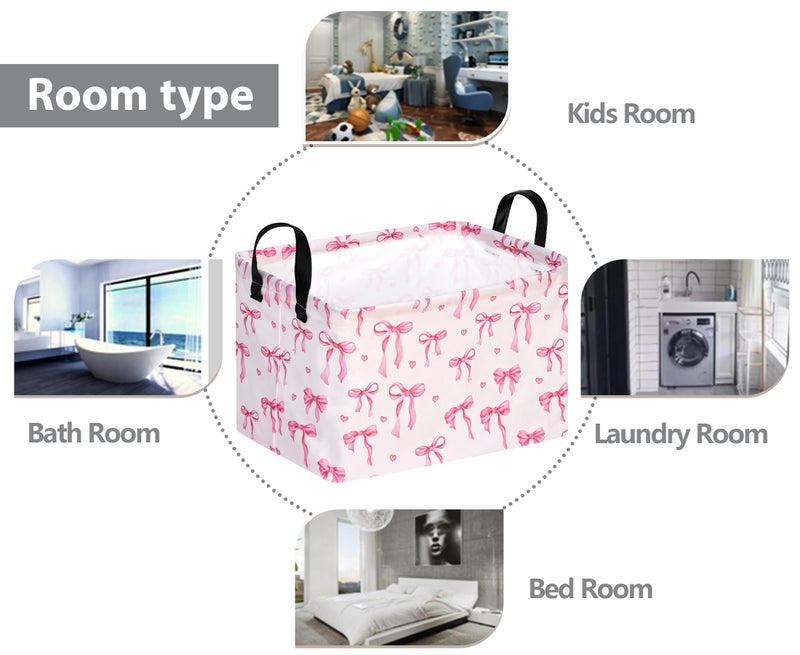 VAIVUSTO Pink Bowknot Girls Gifts Storage Box Clothes Hamper Basket Collapsible Organizer Bin Toys Shelf Baskets For Home Bedroom Decor - Image 2