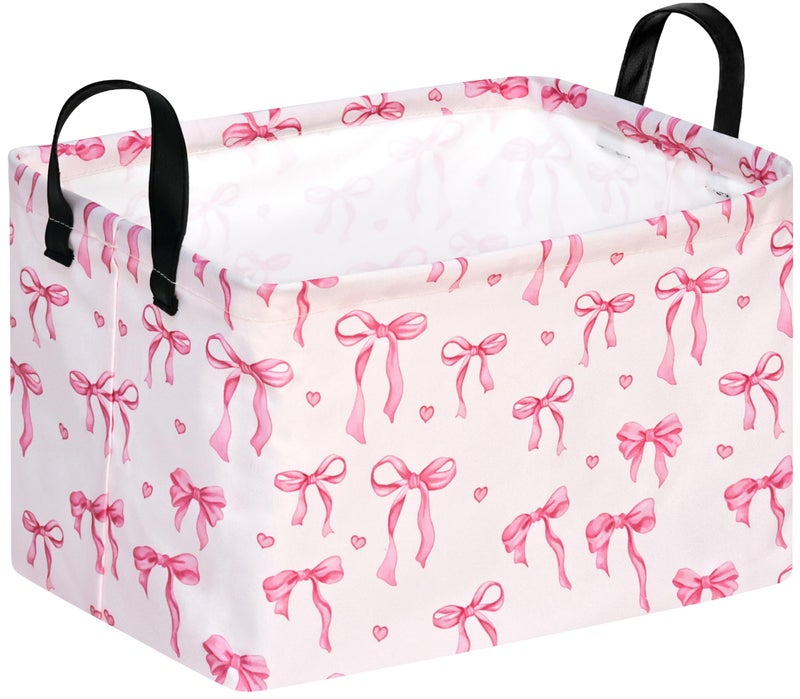 VAIVUSTO Pink Bowknot Girls Gifts Storage Box Clothes Hamper Basket Collapsible Organizer Bin Toys Shelf Baskets For Home Bedroom Decor - Image 1