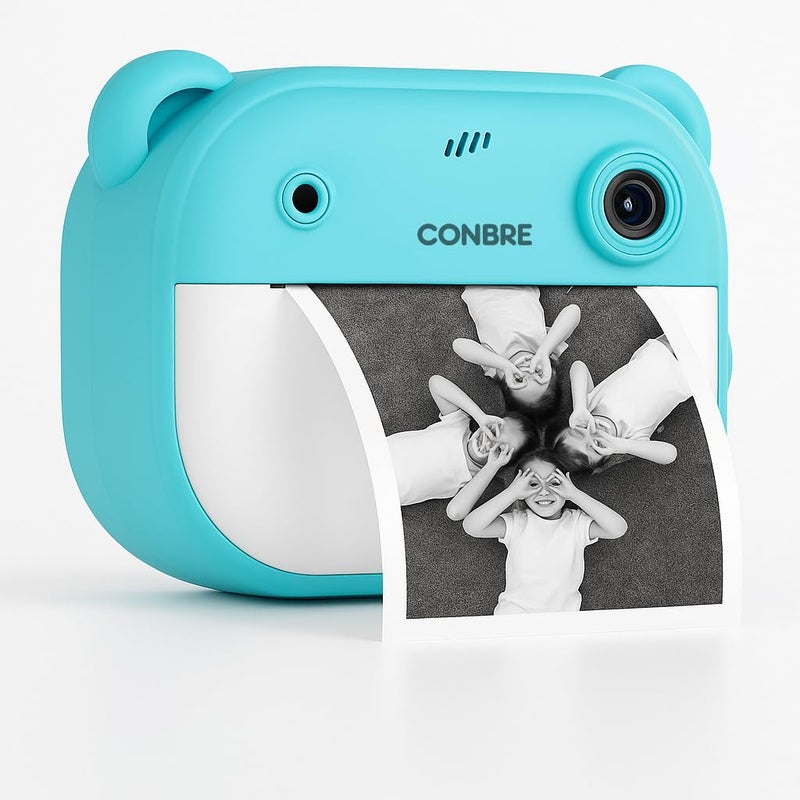 Conbre Kids Instant Print Camera with 4 Games – 3-in-1 Digital Camera for Boys & Girls Ages 3-12 | Print Photos & Record Videos | Supports 64GB SD, Gift-Ready - 2 Rolls (Teddy) - Image 1