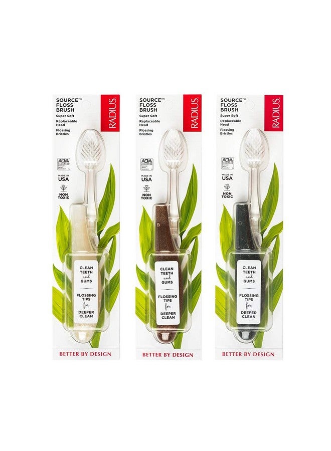 RADIUS Toothbrush Source Floss Brush BPA Free & ADA Accepted Improve Gum Health & Reduce Gum Issues - Super Soft - Cornstarch/Wood/Money - Pack of 3 - Image 1