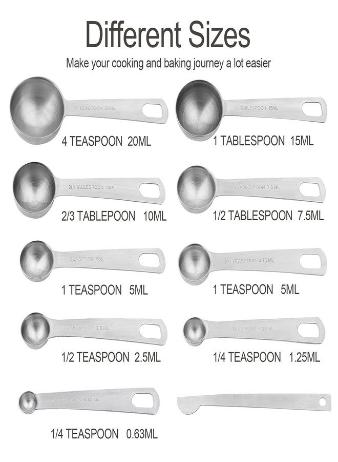 Smithcraft Measuring Spoons Set 10, 18/8 Stainless Steel Measuring Spoons Set with Leveler, Metric & US Measurer Spoons Set for Baking & Kitchen, Heavy Duty Measuring Spoons with 10ml & 20ml Teaspoon - Image 3