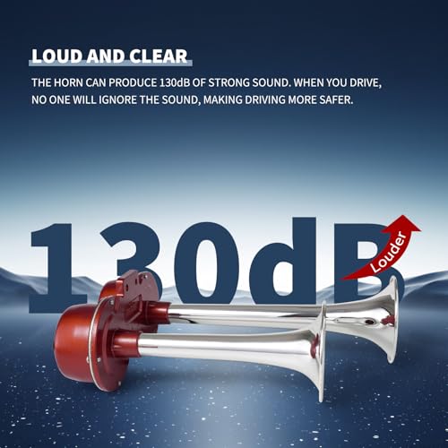 BANHAO Train Horn Kit Universal Electric Horns Dual Trumpet 130dB Super Loud Air Horns For Any 12v Vehicles Trucks/Lorrys/Trains/Boats/Cars/SUV/Pickup/Golf Cart, Aluminum alloy+ABS（chrome-plating） - Image 2