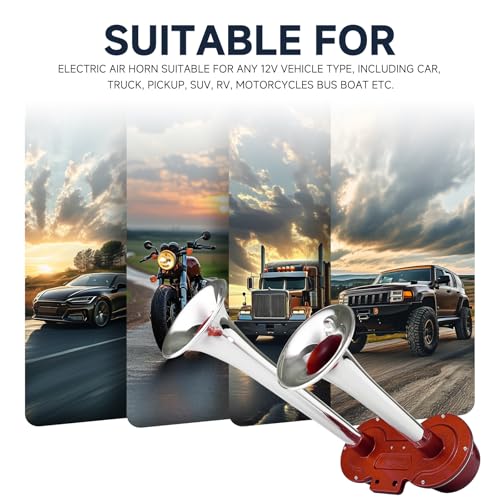 BANHAO Train Horn Kit Universal Electric Horns Dual Trumpet 130dB Super Loud Air Horns For Any 12v Vehicles Trucks/Lorrys/Trains/Boats/Cars/SUV/Pickup/Golf Cart, Aluminum alloy+ABS（chrome-plating） - Image 5
