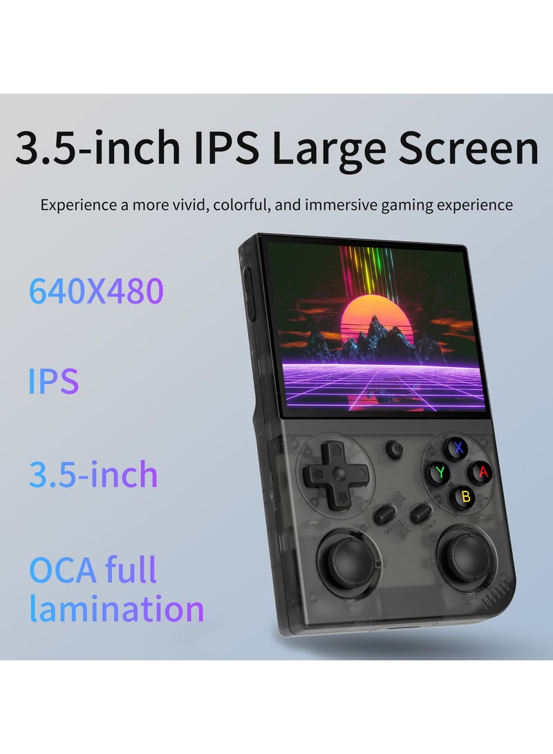 G350 Retro Handheld Game Console, 3.5" IPS Screen Linux System with Built-in 64G TF Card 4371 Game Preloaded Game Console 3200mAh Battery (Clear Black)  - Image 3