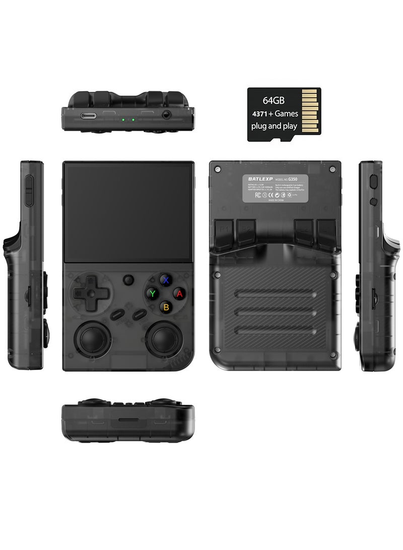 G350 Retro Handheld Game Console, 3.5" IPS Screen Linux System with Built-in 64G TF Card 4371 Game Preloaded Game Console 3200mAh Battery (Clear Black)  - Image 1