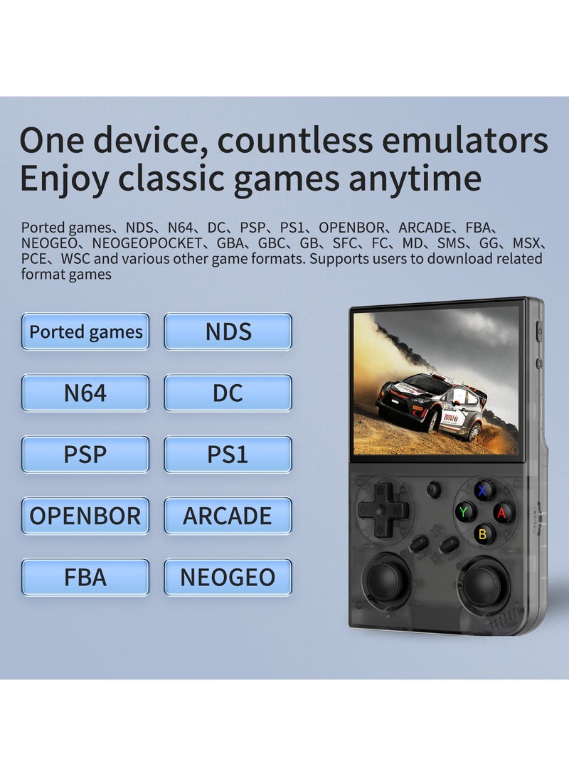 G350 Retro Handheld Game Console, 3.5" IPS Screen Linux System with Built-in 64G TF Card 4371 Game Preloaded Game Console 3200mAh Battery (Clear Black)  - Image 2
