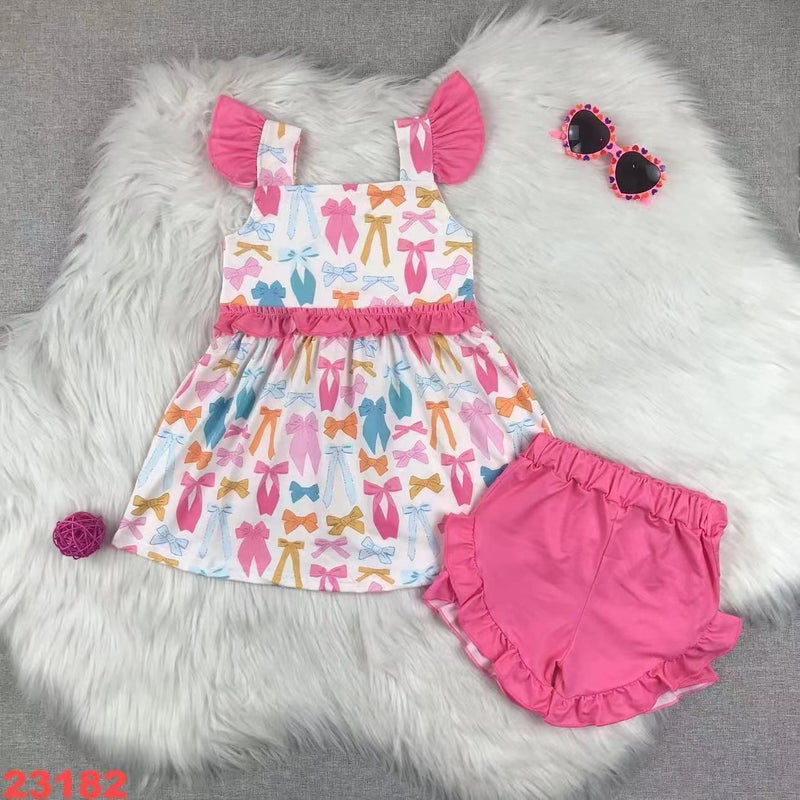 New Summer Suit Girls Baby Kids Set Colorful Bow Printed Girls Shorts Suit - Image 2