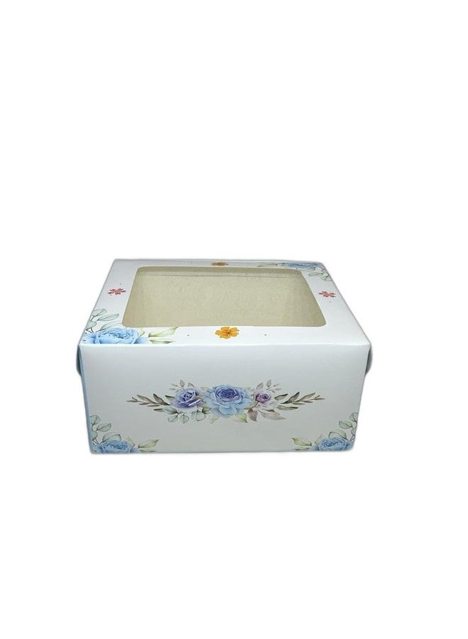 Baekence cake box 1/2 kg Window cake box Sky Blue small flowers design, Pack of 25 pcs - Image 2