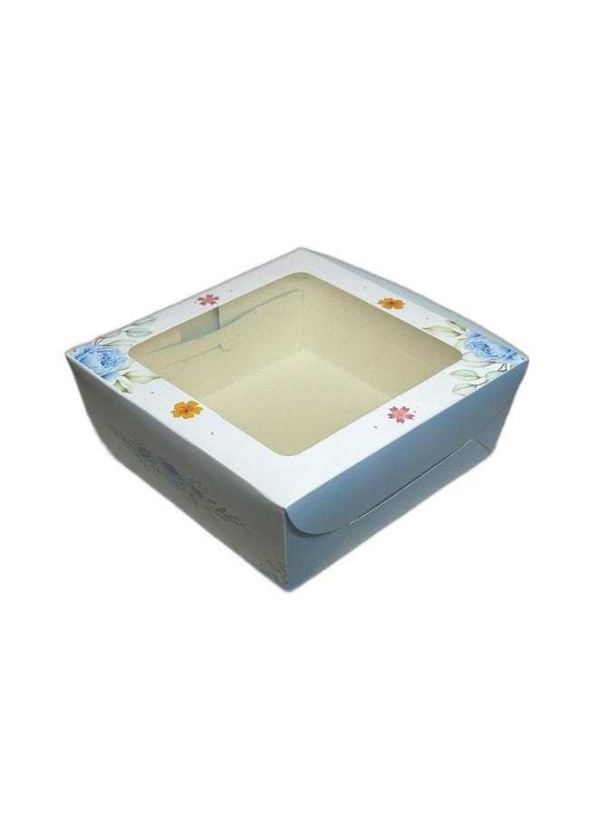 Baekence cake box 1/2 kg Window cake box Sky Blue small flowers design, Pack of 25 pcs - Image 1