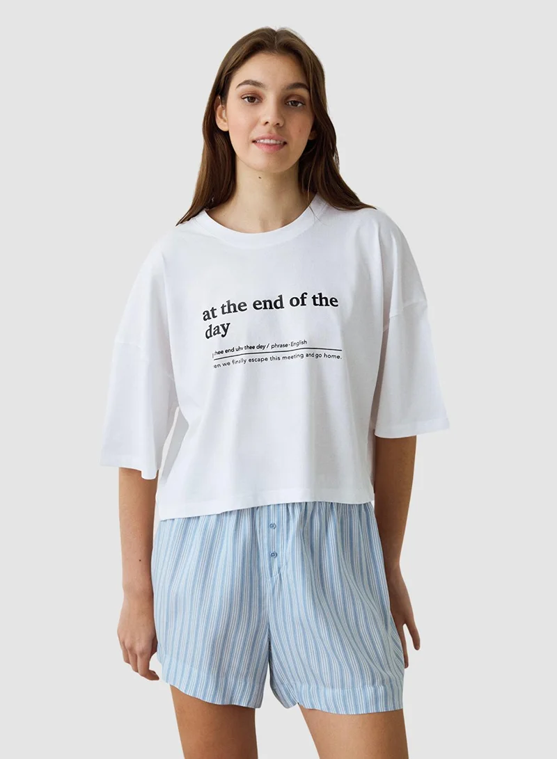 Penti Lilah Crew Neck Typographic Crop T-Shirt