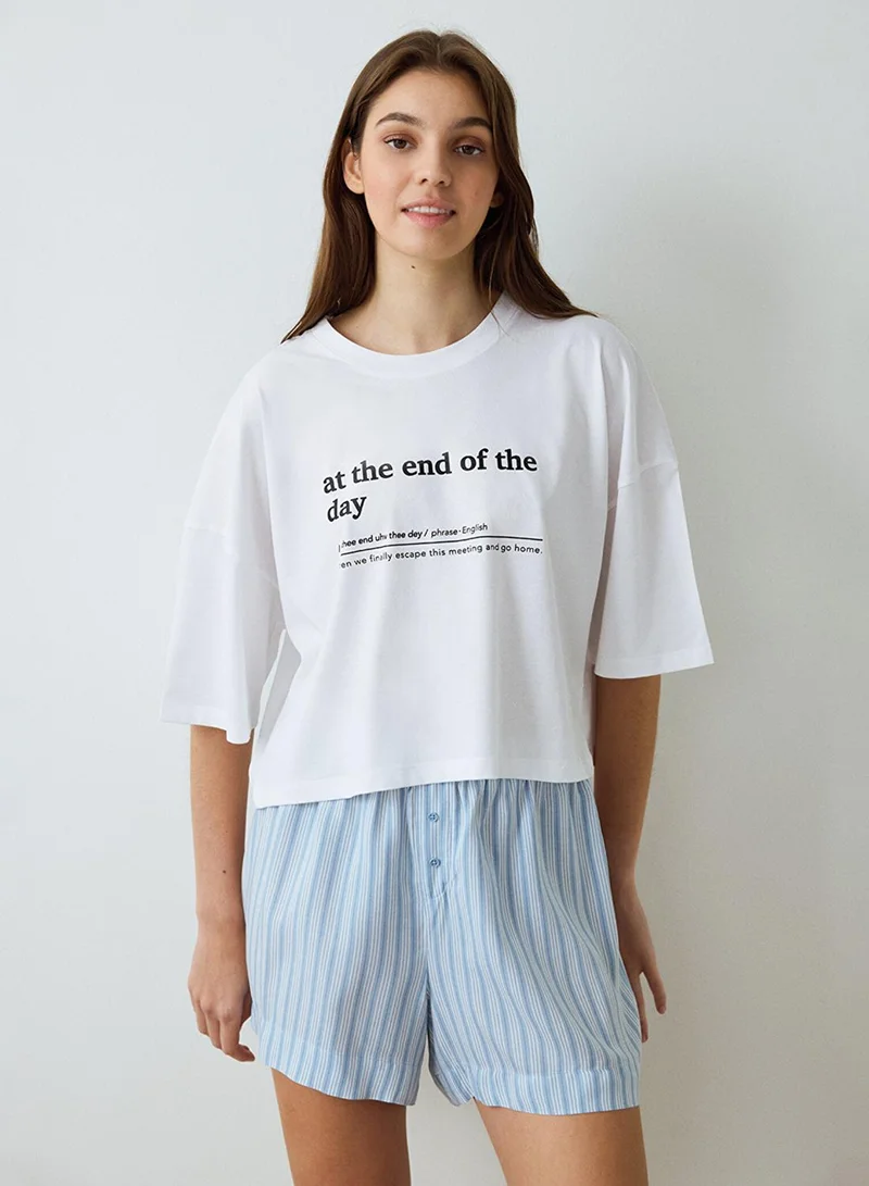 Penti Lilah Crew Neck Typographic Crop T-Shirt