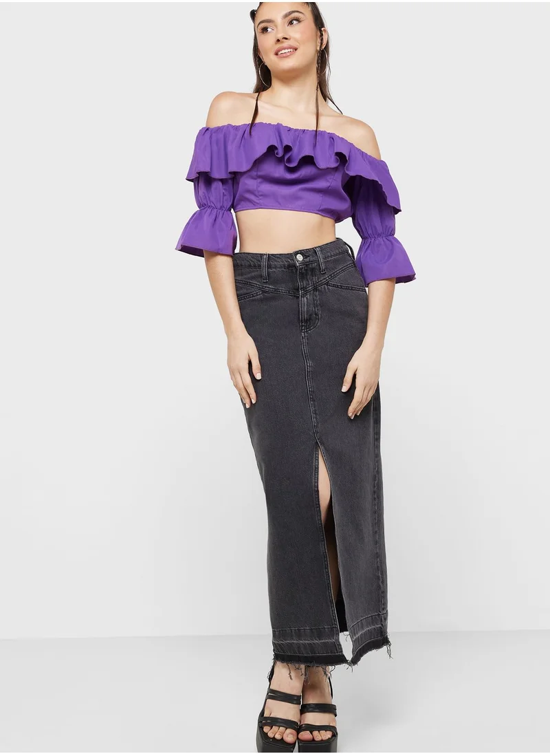 Ginger Ruffle Bardot Top