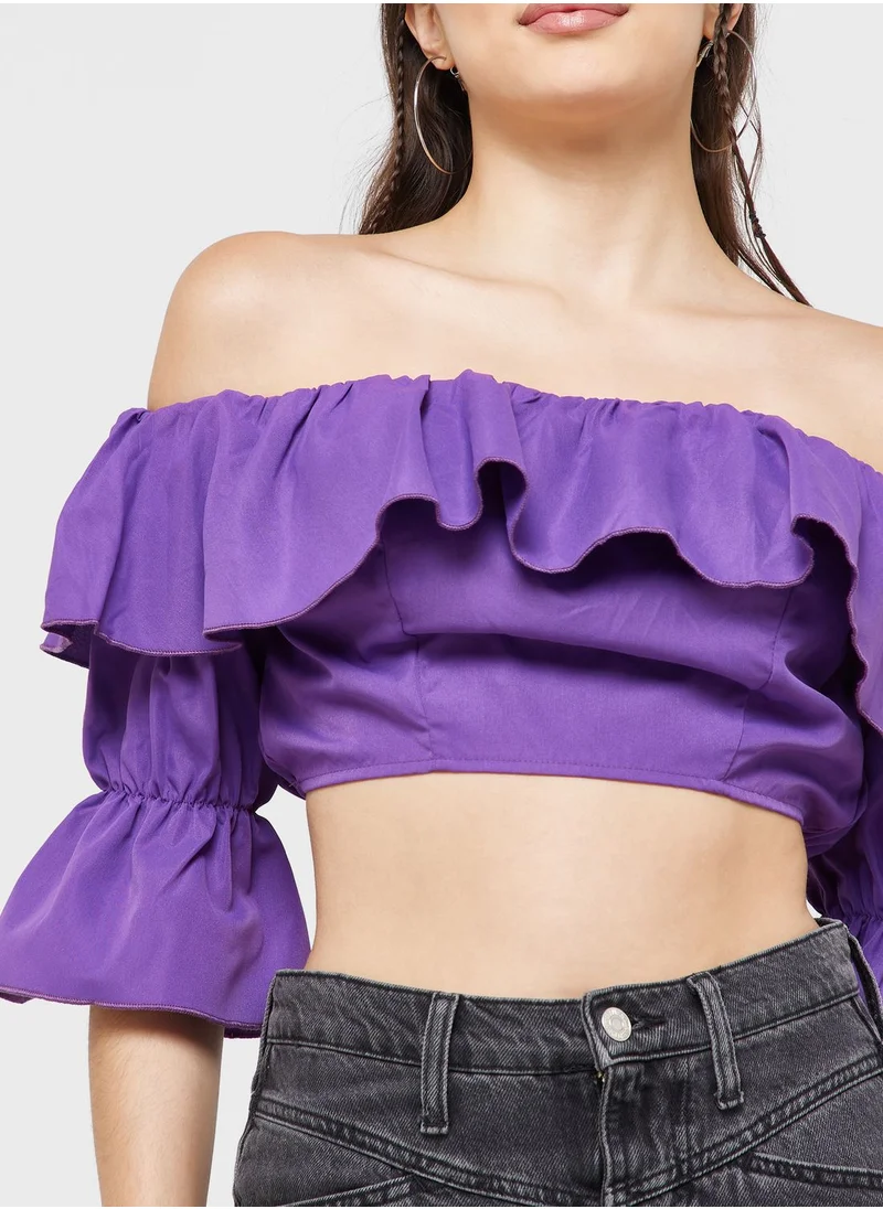 Ginger Ruffle Bardot Top