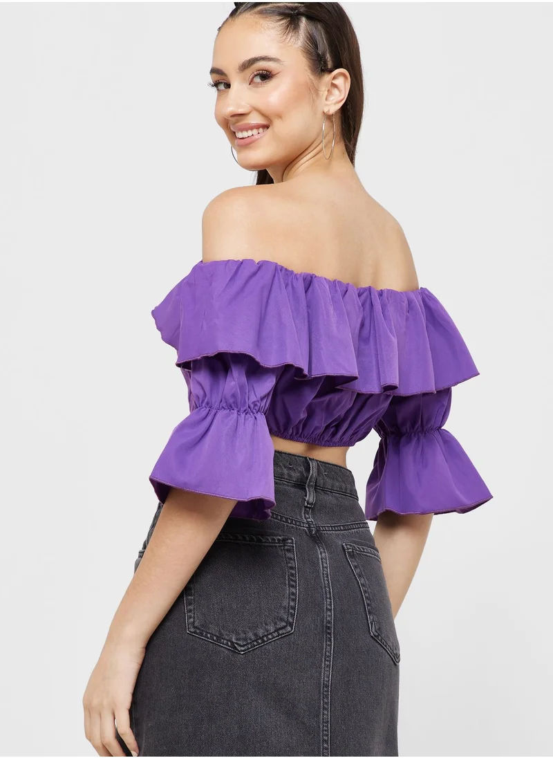 Ginger Ruffle Bardot Top