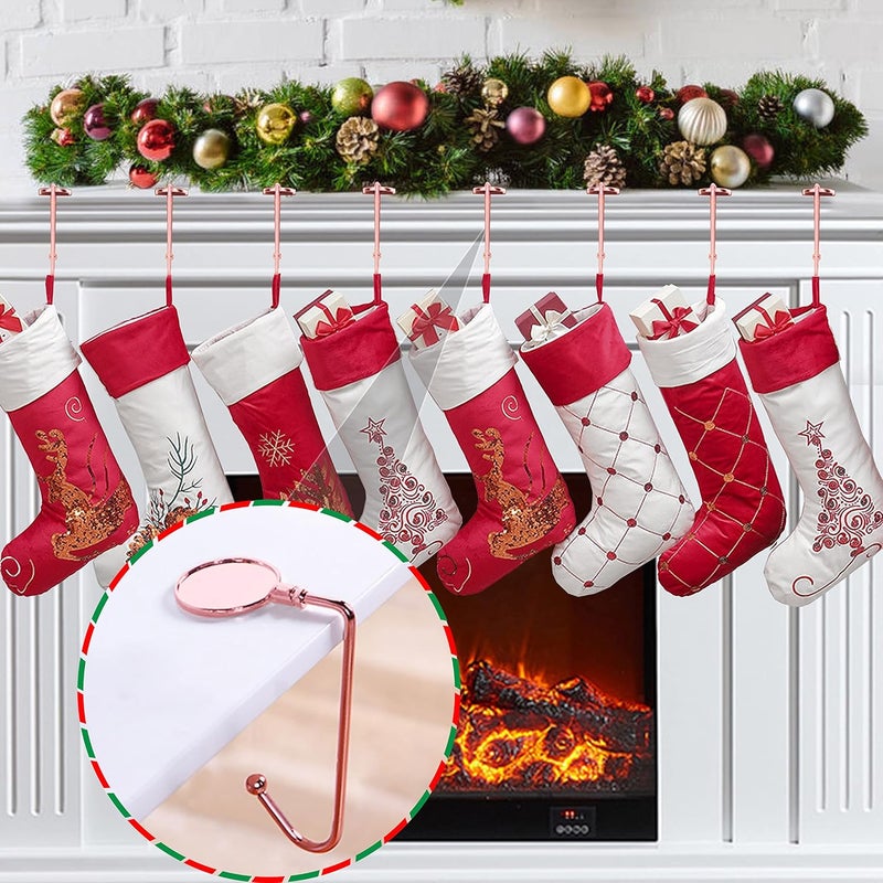 Komotu Christmas Stocking Holders for Mantle Upgrade Non-Slip Safety Mantel Hooks Hanger Grip Fireplace Hang Hook for Christmas Halloween Party Decoration(Rose Gold,8) - Image 2