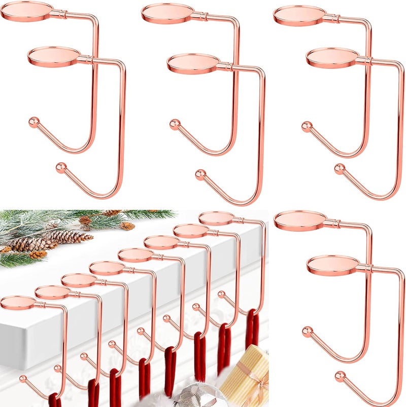 Komotu Christmas Stocking Holders for Mantle Upgrade Non-Slip Safety Mantel Hooks Hanger Grip Fireplace Hang Hook for Christmas Halloween Party Decoration(Rose Gold,8) - Image 1