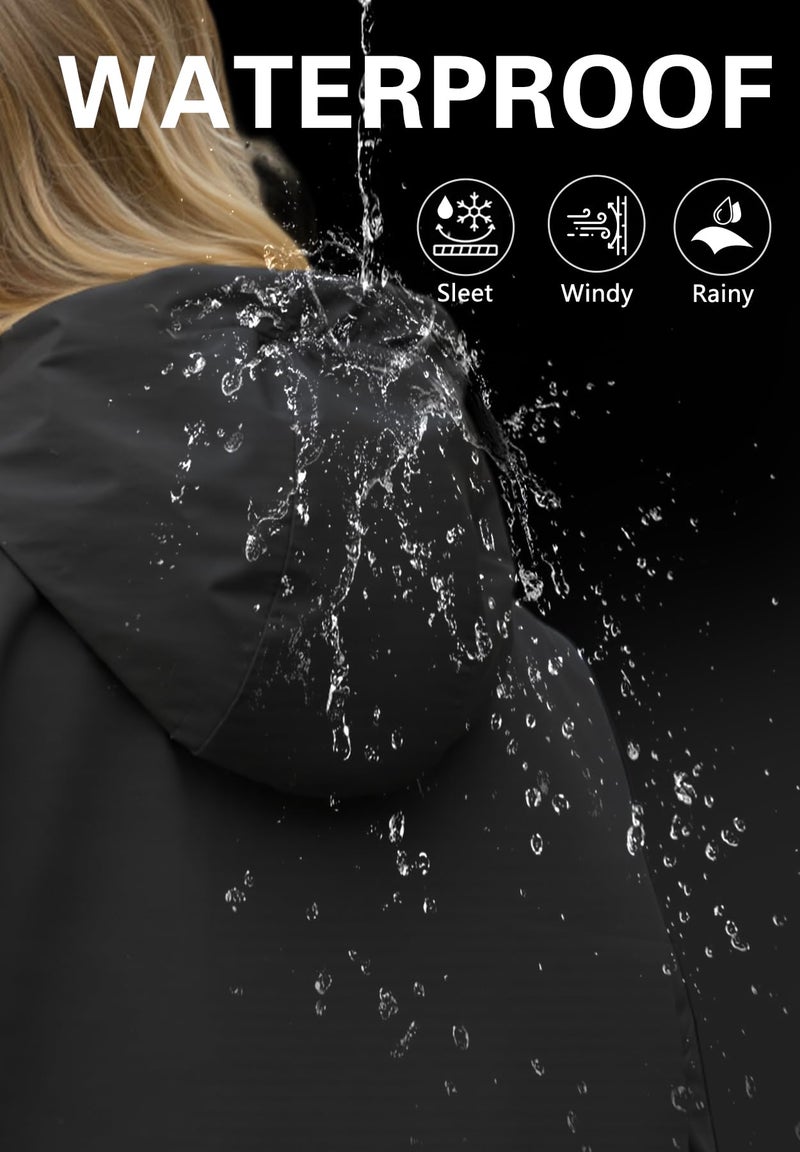 Zando Long Rain Jacket Women Waterproof - Raincoat for Women Womens Rain Jacket with Hood Packable Rain Coats Lightweight Windbreaker for Outdoor Commute Hiking Gifts Black XL - Image 5
