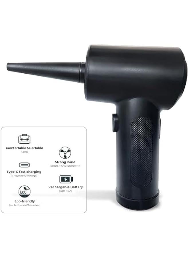 هوكور منفضة هواء لاسلكية من تراسل - منفضة غبار كهربائية قوية 51000 دورة في الدقيقة - منفضة كمبيوتر تعمل بالبطارية، منظف كيبورد - هواء مضغوط متعدد الاغراض - Image 3