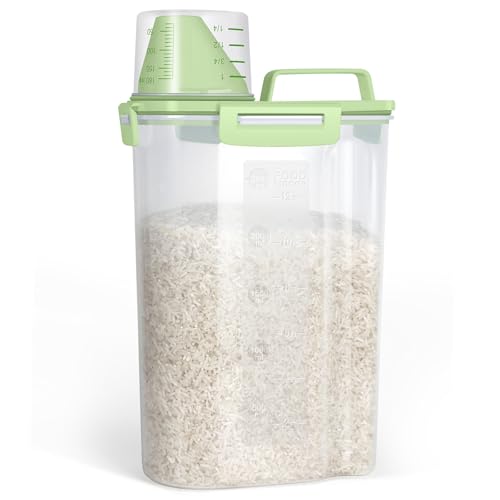 TBMax Small Rice Storage Container -5 Lbs Cereal Dispenser with Measuring Cup, Airtight Dry Food Container Bin for Kitchen Pantry Storage Organization -Green - Image 1