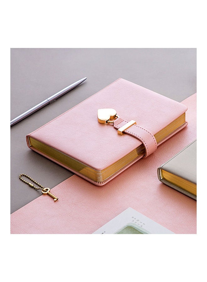 إسكدنيا دفتر يوميات بقفل على شكل قلب مع قفل ومفتاح وردي/ذهبي - Image 3