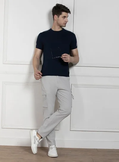 Dennis Lingo Men's Navy 100% Cotton Solid Pattern Regular Fit T-Shirt