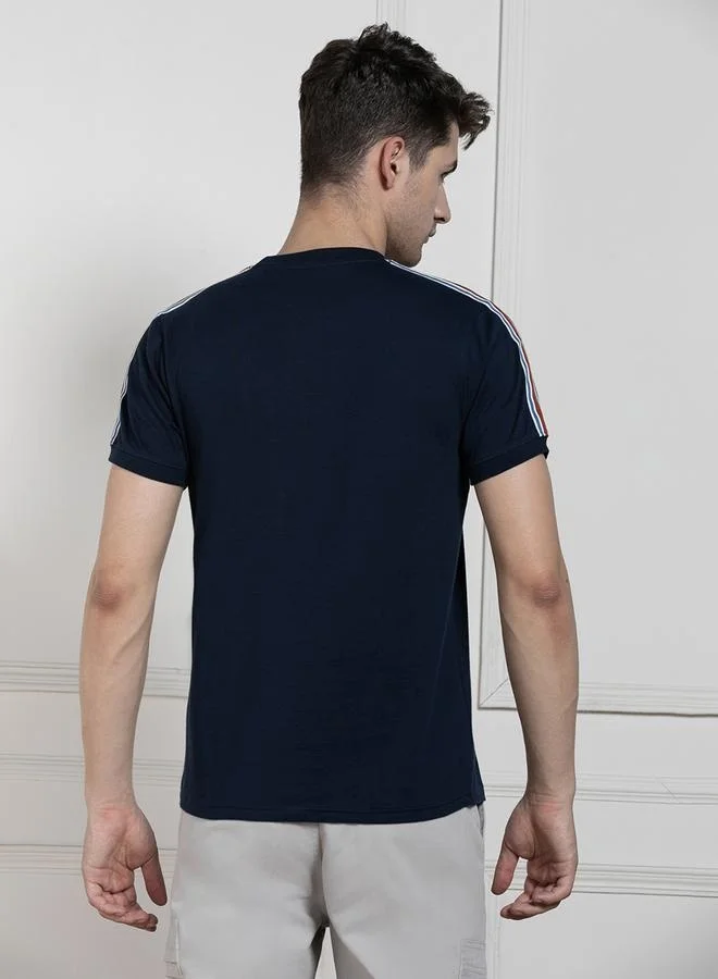 Dennis Lingo Men's Navy 100% Cotton Solid Pattern Regular Fit T-Shirt