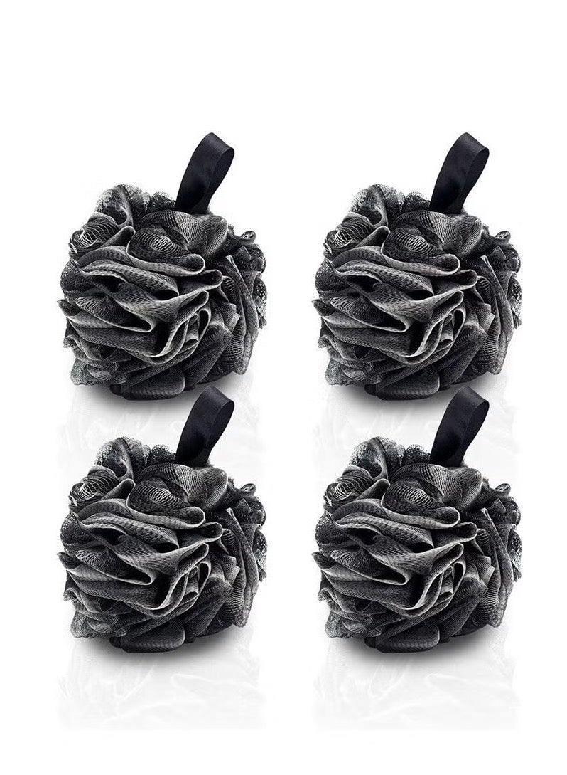 4 Packs Bath Sponge Shower Loofahs Nature Bamboo Charcoal Mesh Bulk Pouf Ball , Shower Essential Skin Care, Black - Image 1