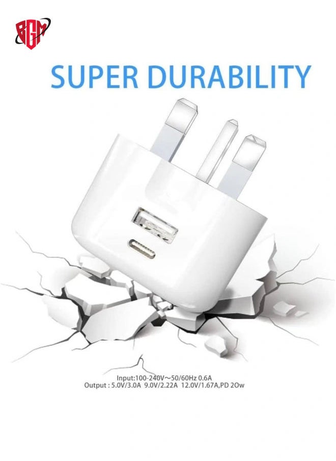 BGM - Galaxy A04 / A04s / A04 Core USB C Charger Plug 20W Dual Port USB C Fast Charger PD&QC 3.0 USB C Charging Plug Power Delivery Wall Adapter For Samsung Galaxy A04 / A04S / A04 Core (WHITE) - Image 1