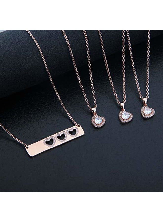 AKTAP Daughter Gifts Mother Daughter Necklace Cubic Zirconia Love Pendant Necklace (Mother and Three Daughters Necklace Set) - Image 3