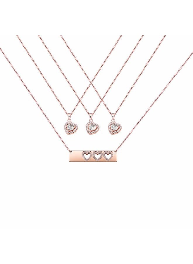 AKTAP Daughter Gifts Mother Daughter Necklace Cubic Zirconia Love Pendant Necklace (Mother and Three Daughters Necklace Set) - Image 1