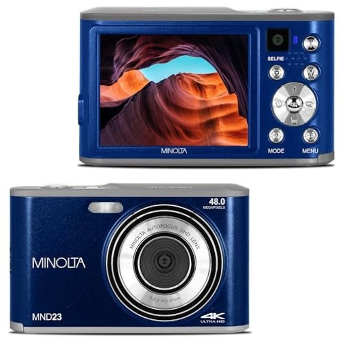 Minolta 48Mp Digital Camera With Rear Selfie Lens  4K Ultra Hd Video, 2.8" Lcd Screen, 16X Digital Zoom, Autofocus, Slow Motion, Time Lapse, Filters, Scene Modes, 32Gb Card Included (Blue) - Image 1