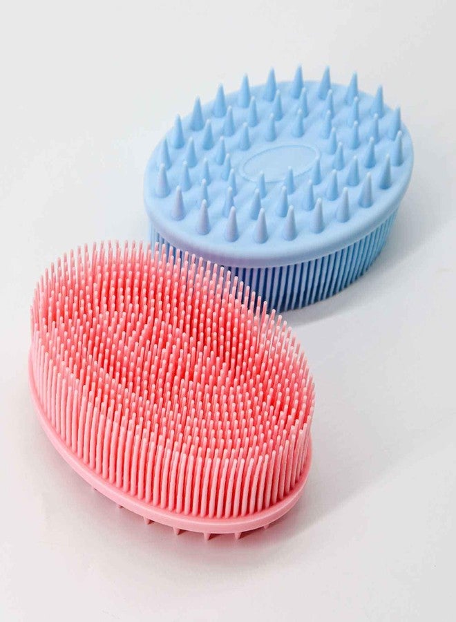 SHOPELLA Soft Silicone Shower Cleaning Brush Double Sided Hand Grip Design for Body Bath Exfoliating & Massage | Reusable Hygienic Bath Scrubber for Deep Cleansing | Pack of 2 Multicolor - Image 4