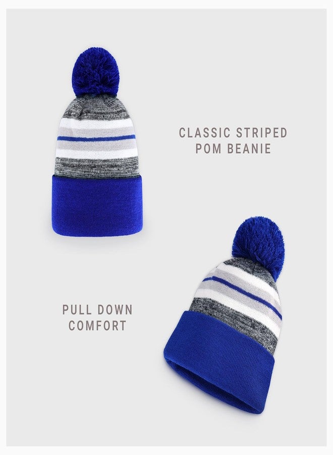 CHOK.LIDS Plain Color Stripe Beanies for Men and Women Soft Acrylic Knit Cuffed Beanie Cap Winter Hat Outdoor (Royal) - Image 2