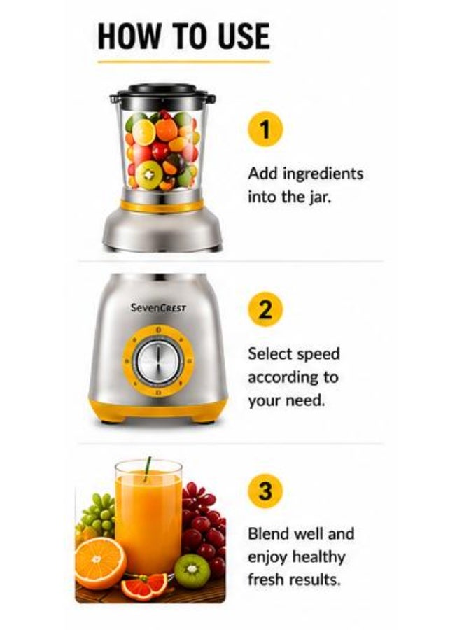 Seven CREST SevenCrest Stainless Steel Blender 1200W Multi Purpose Mixer Grinder With Dry Grinding Jar 1.5L Heavy Duty Kitchen Blender Multi Speed Control Model Y11-8 - Image 4