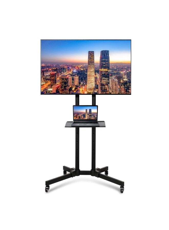HAMOOD, Mobile TV Stand on Wheels for 32-75 inch Screens, Rolling Television Cart Height Adjustable Floor Stand, Portable Screen Stand with Brackets, Holds up to 50kg, Max VESA 600x400mm - Image 1