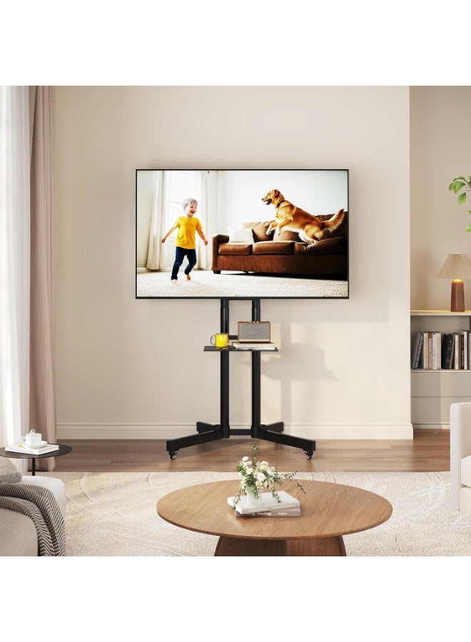HAMOOD, Mobile TV Stand on Wheels for 32-75 inch Screens, Rolling Television Cart Height Adjustable Floor Stand, Portable Screen Stand with Brackets, Holds up to 50kg, Max VESA 600x400mm - Image 3