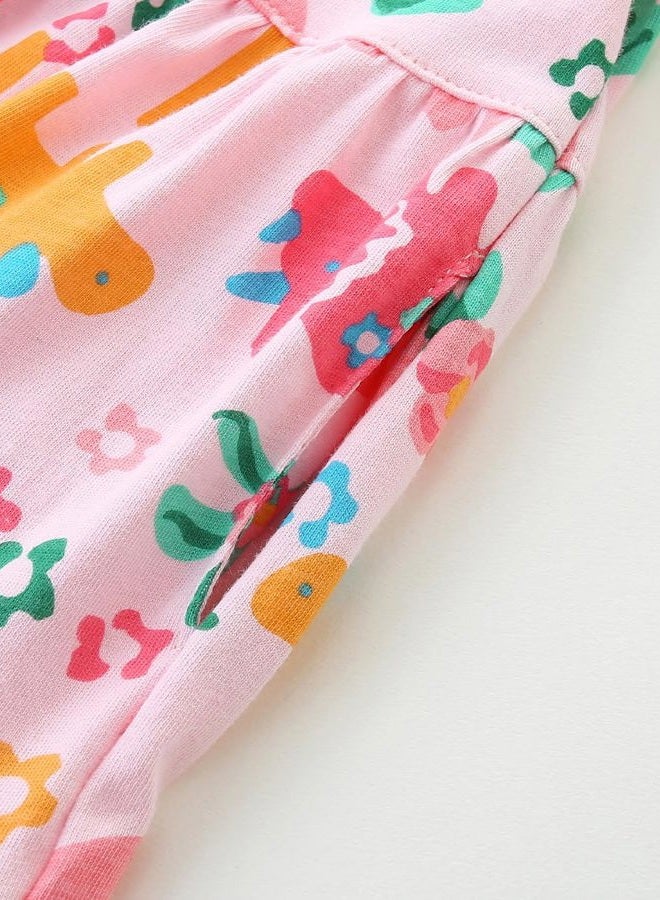 Bumeex Girl's Dresses Cotton Ruffle Sleeve Tiered Swing A-Line Cute Midi Casual Sundress, #Pink Dinosaur, 6-7 Years - Image 3