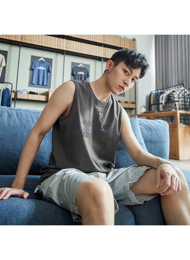 Tonlion  Summer Men's Preppy Style Printed Round Neck Tank Top - Image 2